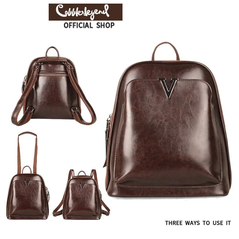 Cobbler Legend Women Backpack Oil Wax Leather Cross Body Real Cowhide Student Knapsack Fashion Retro Female KnapsackShoulder Bag