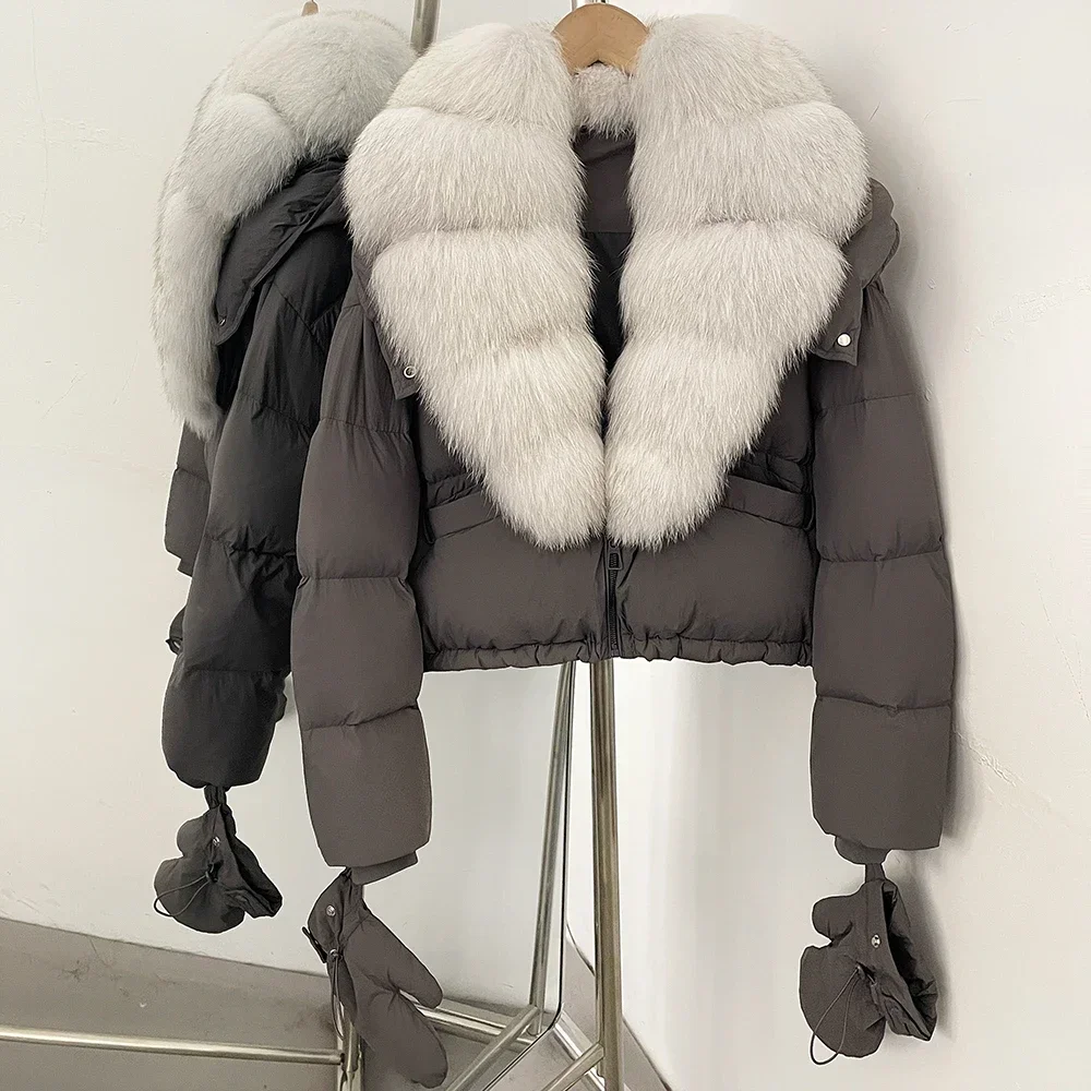 OFTBUY New Short Outerwear Hood Duck Down Luxury Real Fur Down Jacket with Removable Gloves Women Puffer Coat with Real Fox Fur
