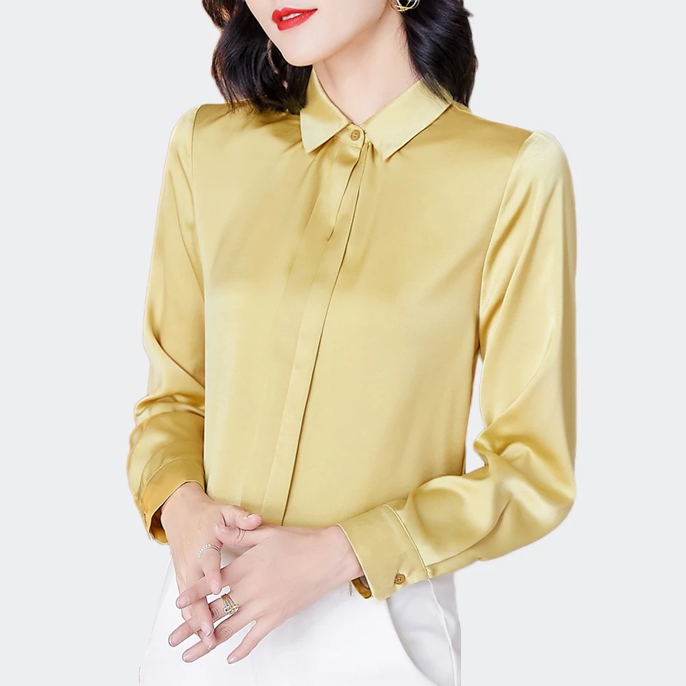 

Women Blouses And Shirts Elegant Solid Satin Silk Shirt Vintage Long Sleeve Office OL Tops Female Casual Clothing Blusas Mujer