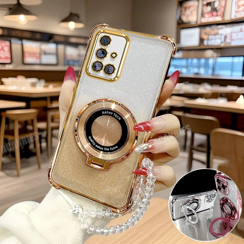 Luxury Clear Chain Ring Holder Plating Silicone Shockproof Case