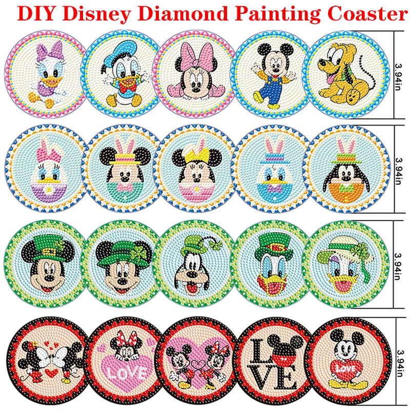 5/6pcs DIY Diamond Painting Mickey Coaster with Stickers Rhinestones Mosaic  Art Table Placemat Insulation Pad Home Decor