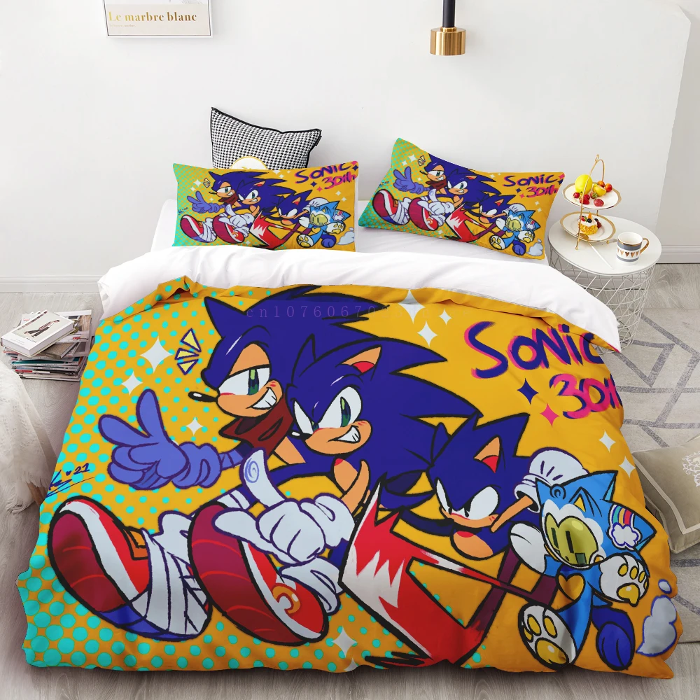 thumbnail image 1 of Funda de edredón con dibujos animados de Sonic Game, juego de edredón y funda de edredón, juego de cama para el dormitorio, juego de cama para niños, niñas y niños, regalo de vacaciones, 1 of 5