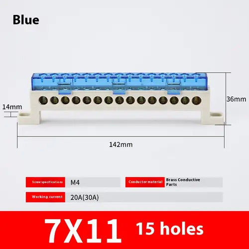 Zero wire terminal 3/4/5/6/7/10-Hole Distribution Box Terminal Block dustproof Ground Copper Bar Bridge type Busbar With cover - Image 22
