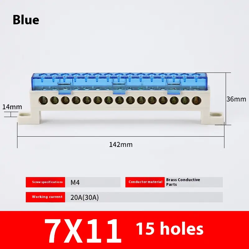 Zero wire terminal 3/4/5/6/7/10-Hole Distribution Box Terminal Block dustproof Ground Copper Bar Bridge type Busbar With cover - Image 22