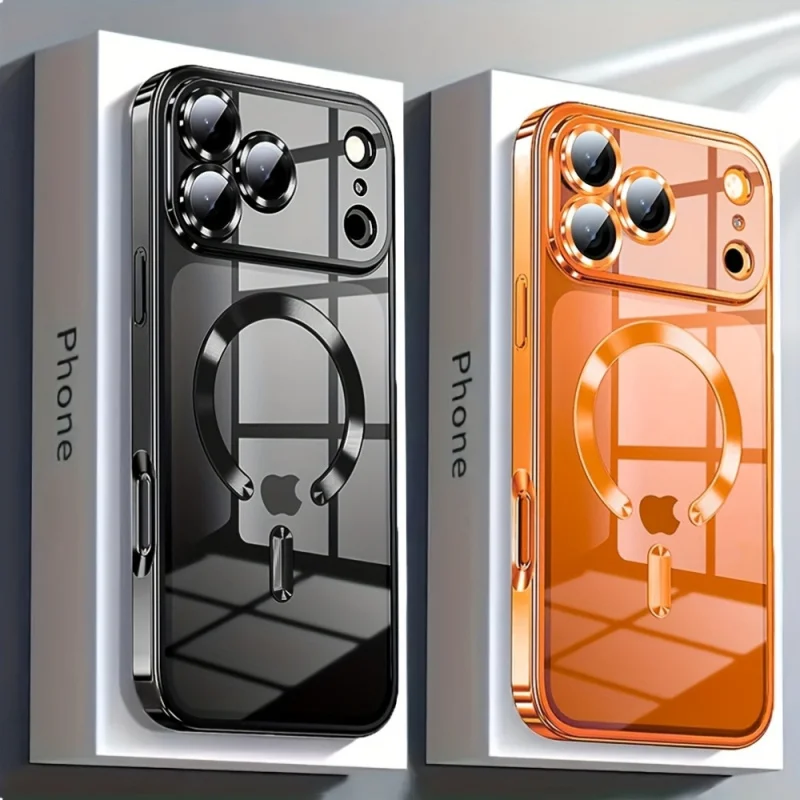 Sleek Magnetic Plating Clear Phone Case with Wireless Charging & Shockproof Protection