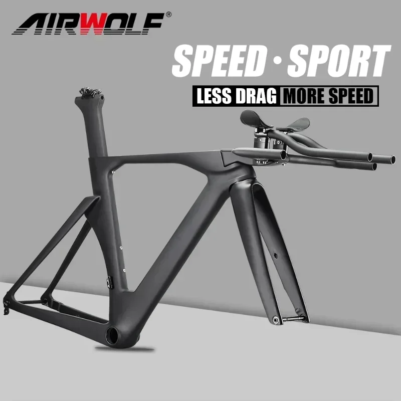 2024 Airwolf New T1100 Carbon Tt Bike Frame Aero Triathlon Bike Frameset Freno A Disco Di Alta Qualità Time Trial Bicycle Frameset