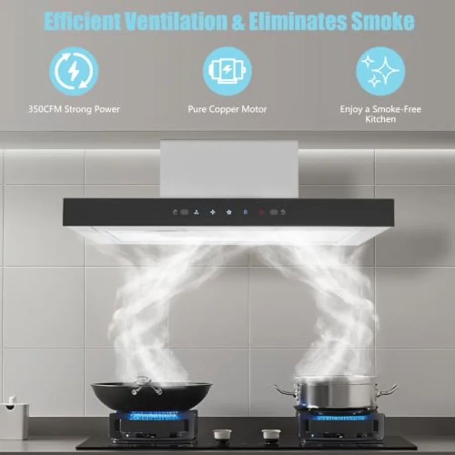 24inch Stainless Steel Under Cabinet Range Hood with 350 CFM Suction for Kitchen Touch and Gesture Control 3Speed Exhaust Fan L