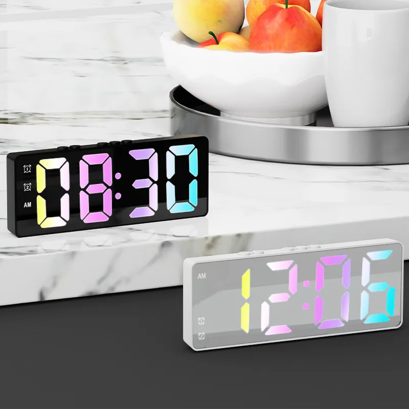 Simply LED Alarm Clock Student Digital Electronic Clock Voice Control Snooze Alarms Temperature Mute Table Clock