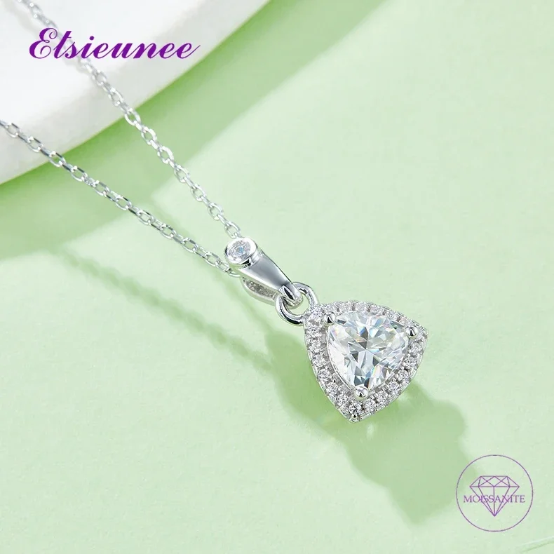 Sparkling 100% 925 Sterling Silver 1CT D Color Triangle Cut Moissanite Necklace Earrings Wedding Party Jewelry Sets Fine Jewelry