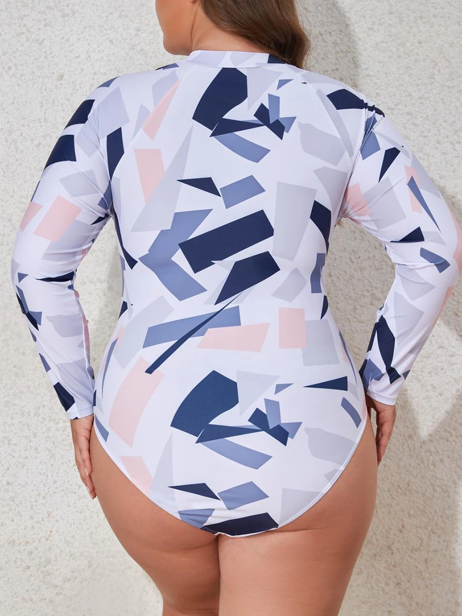 Surfing Swimsuit Large Plus Size Long Sleeve Surfing Suit One Piece Swimsuit Women Swimwear Female Bathers Bathing Swimming Suit Beachwear