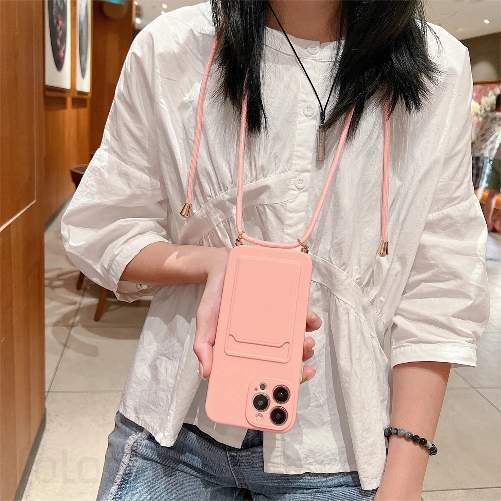 Stylish Wallet Crossbody Lanyard Strap Phone Case with Card Holder