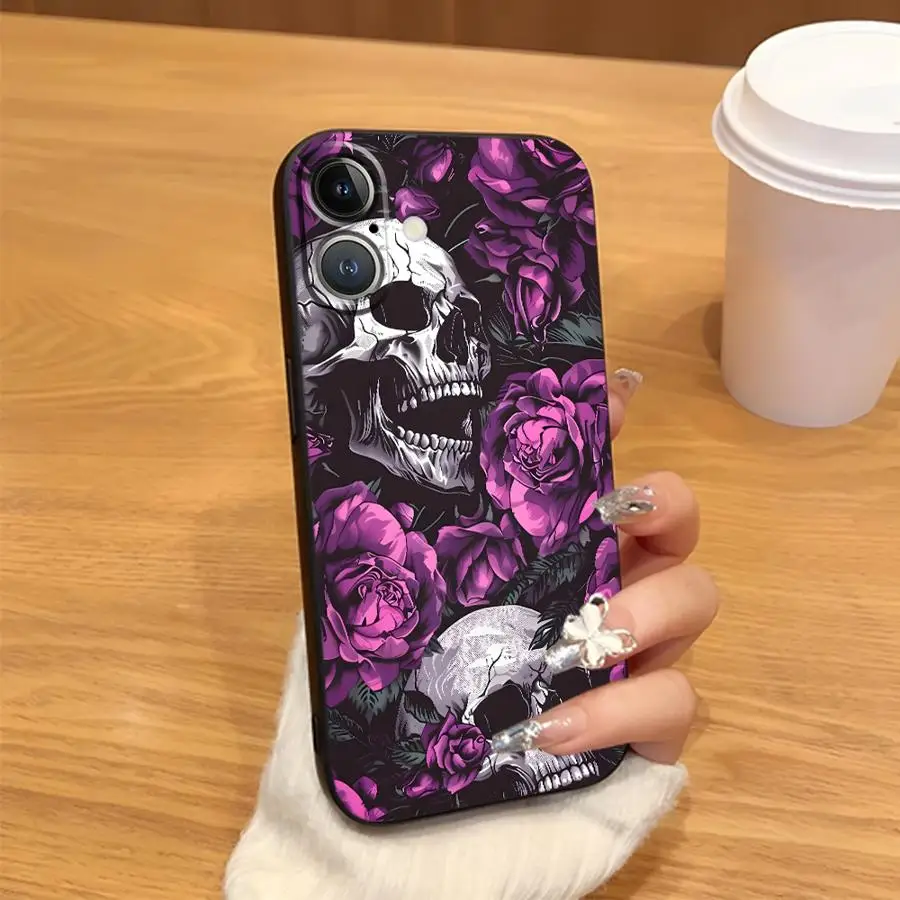 Skull and Purple Roses Art Phone Cover Case