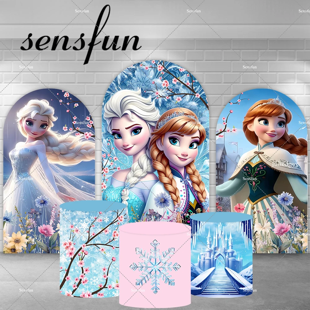 

Frozen Theme Anna Elsa Arch Backdrop Cover for Girls Baby Shower Birthday Party Decor Snow Winter Plinth Covers Chiara Banner