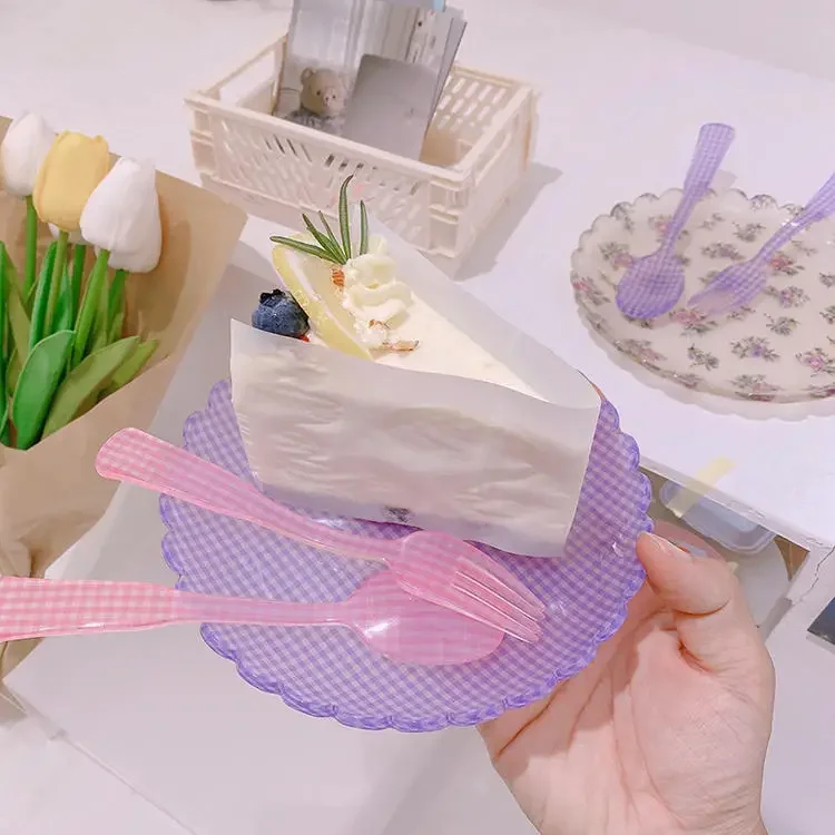 Plastic Dessert Tray Acrylic Cake Dish Grid Pattern Spork Floral Plates Decorative Wedding Party Birthday Fruit Plate Spoon Fork fruit plate,plastic dinner plates