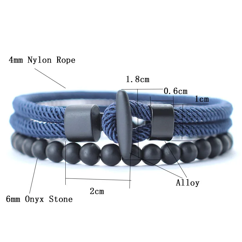 Onyx Stone Beaded Men Bracelet Natural Cord Accessory