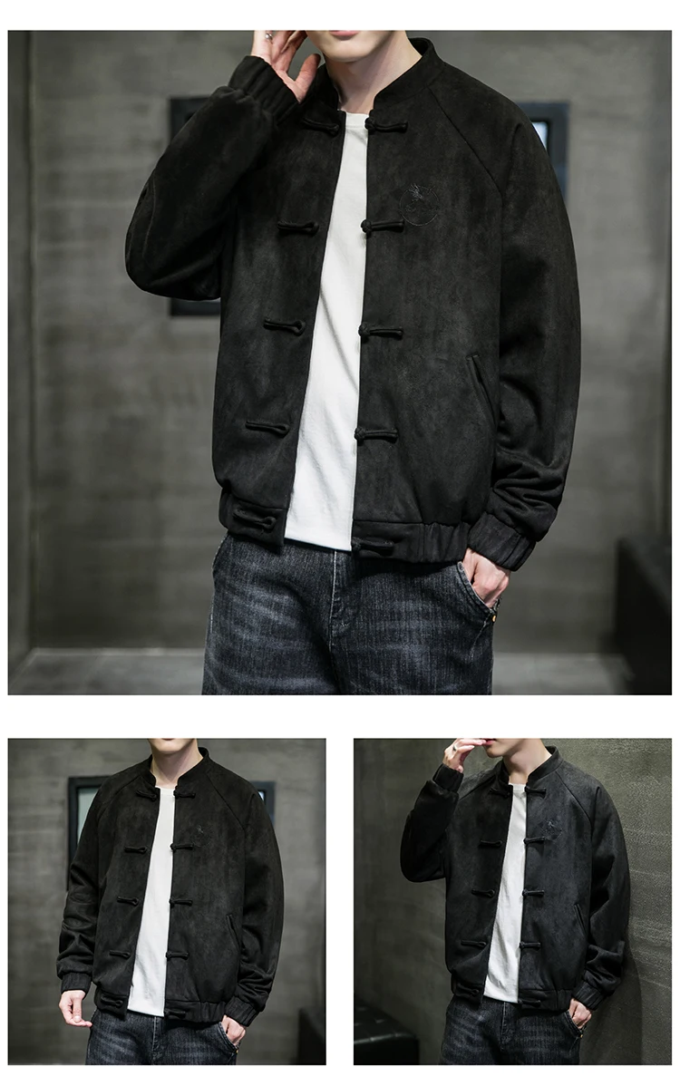 Herbst Winter chinesische Herren bekleidung lose Hirschleder Samt Retro Tang Jacke Wildleder Mantel Outwear männliche traditionelle chinesische Kleidung – Detail 11