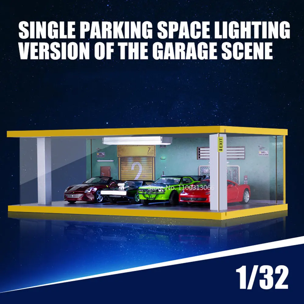 

1/32 Simulation Car Garage Model Wood Underground Parking Lot Lot Scene USB Connector Acrylic With Light Decoration Display Box