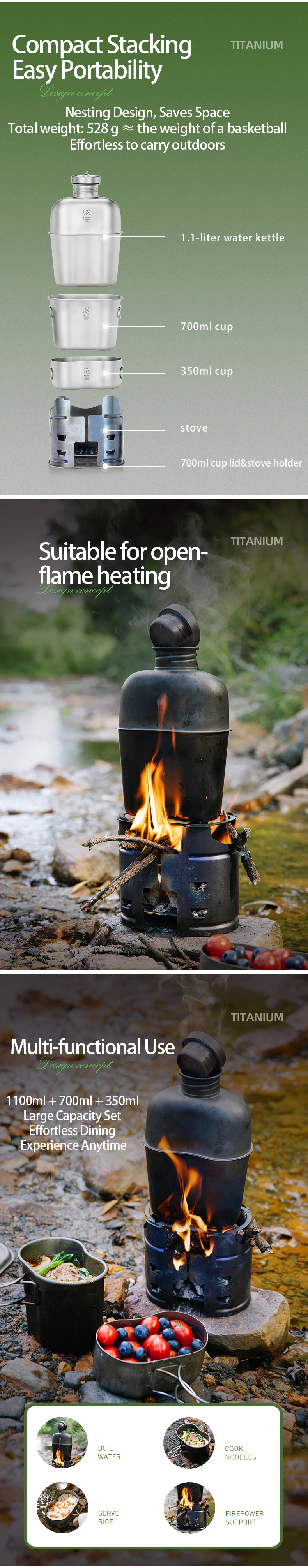 Keith Titan Camping-Kochgeschirr-Set All-in-One 1,1L Wasserkessel 700ml Topf 350ml Becher mit Campingkocher Ultraleichtes Outdoor-Kochset – Detail 4
