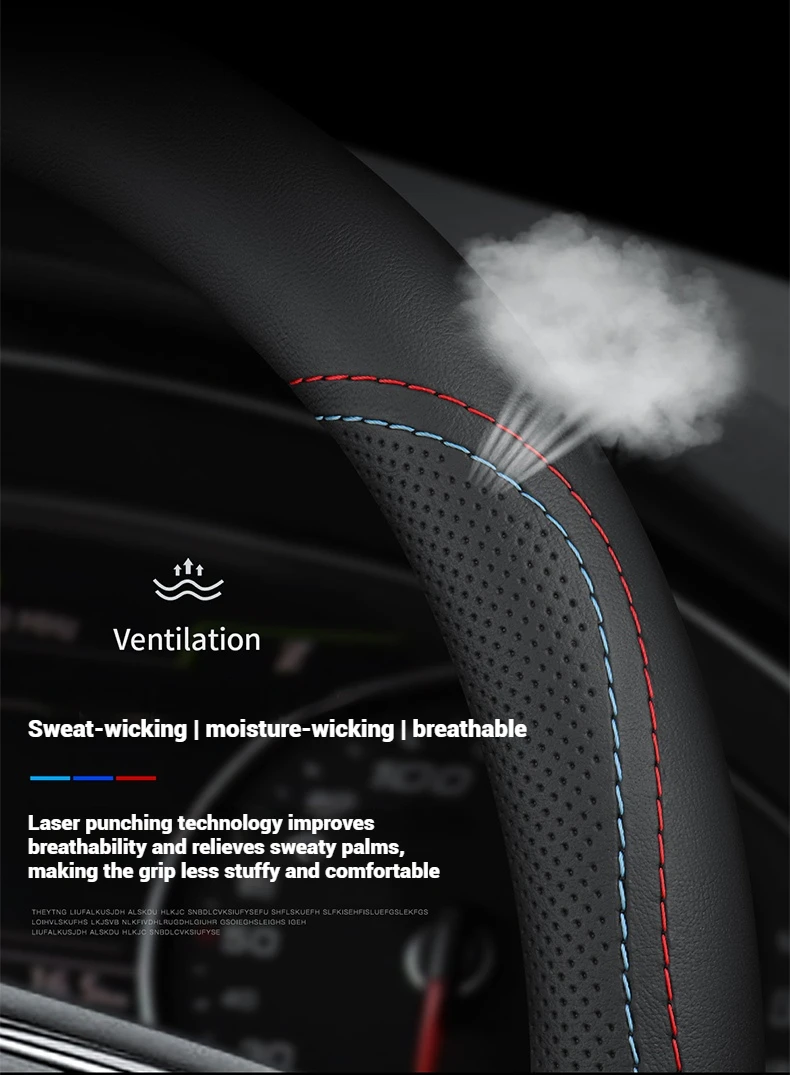 Leather Breathable Car Steering Wheel Cover Anti Slip 38Cm For Mazda 23 CX5 CX30 CX8 CX3 Mazda2 6 5 CX9 BT50 MX5 Car Accessories