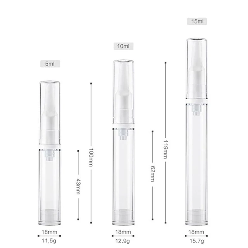 5/10/15ml Clear Foundation Dispenser Bottle Portable Travel Essence Sample Container Airless Vacuum Eye Gel Cream Empty Tubes 6