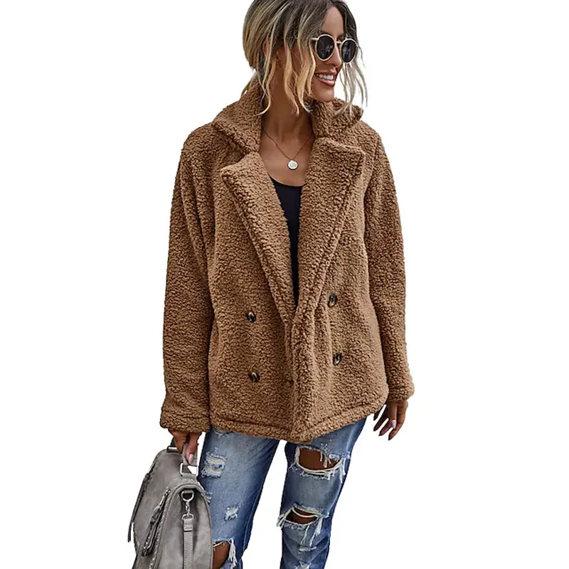 European and American Imitation Fur Coat Women's Lamb Wool Coat Suit Collar Short Long Sleeves Faux Green Faux Fur