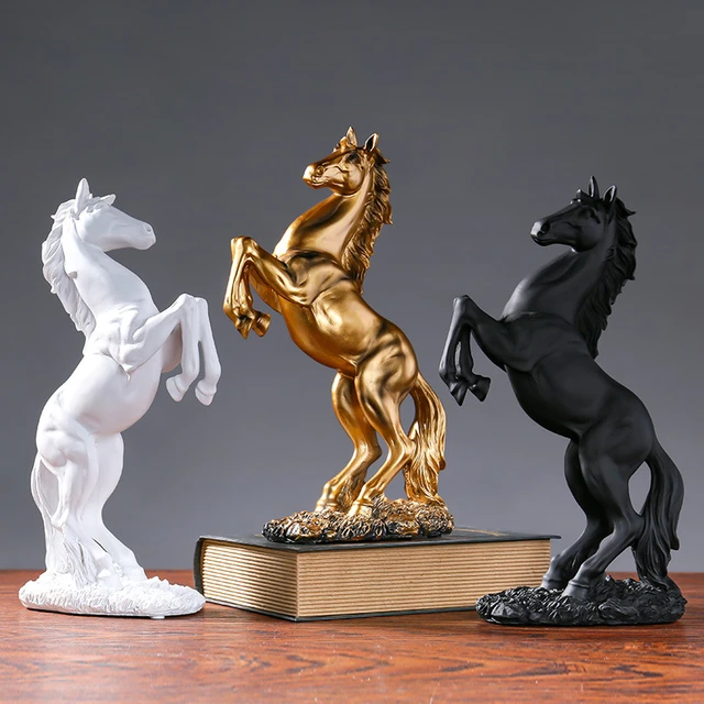 樹脂像,金と白の黒の馬の置物,北欧の抽象的な装飾品,室内彫刻,家の装飾 