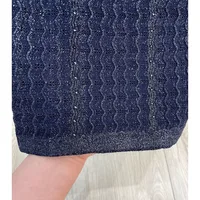 Robe midi en maille pour femme, ornée de diamants, scintillante, ajourée, élégante, col rond, bleu marine, simple boutonnage 4