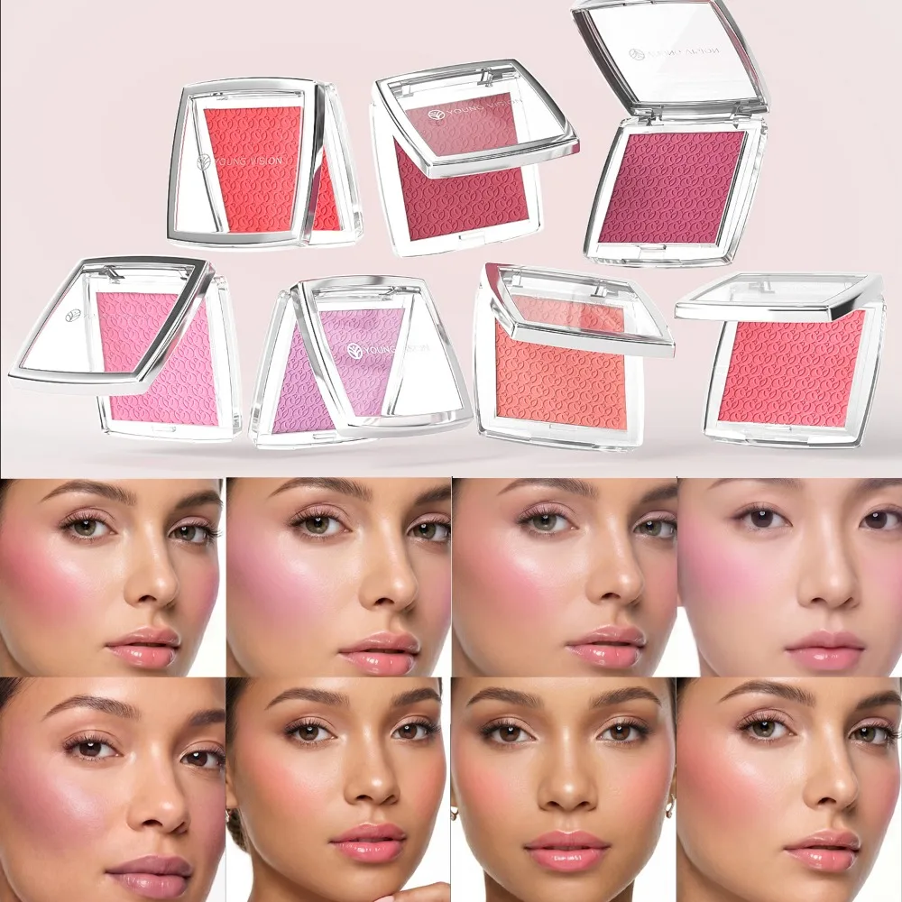 Palette de blush mat velours, design en relief, texture ultra-fine, éclat naturel, ajustement parfait, facile à estomper, modulable._voghion.com