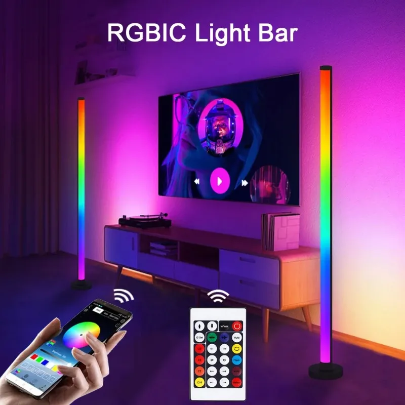 

Smart RGB 1.2M Floor Lamps LED Night Light Music App Remote Control Pickup Voice Rhythm Lamp for Bar Car Room TV Game Room Decor