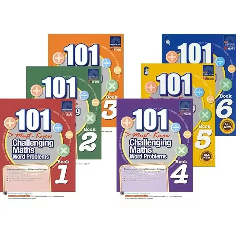 

6 Books/Set SAP 101 Challenging Maths Word Problems Books Singapore Primary School Grade 1-6 Math Practice Early Education Book
