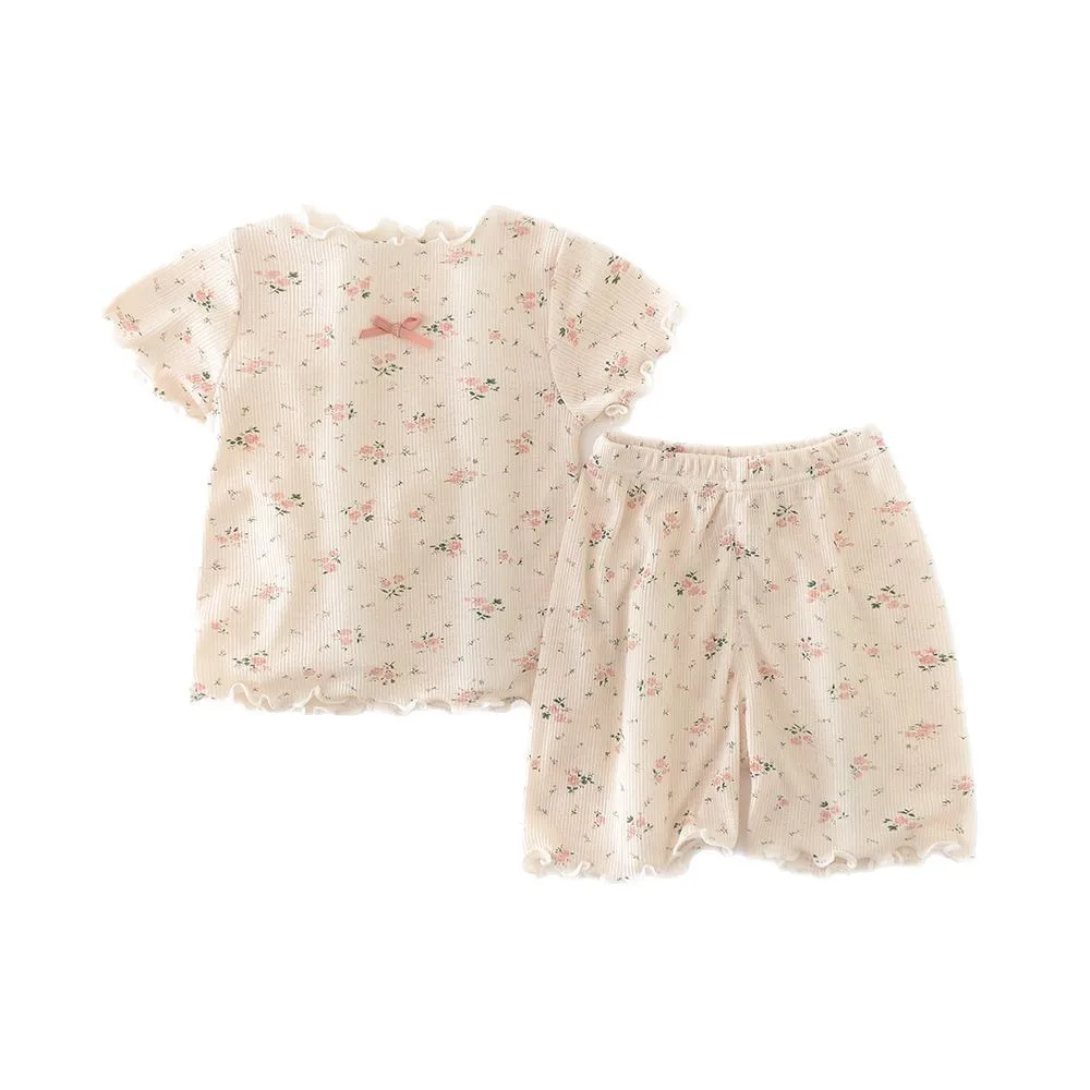 Cute Floral Baby Girls Short Sleeve Pajamas Set