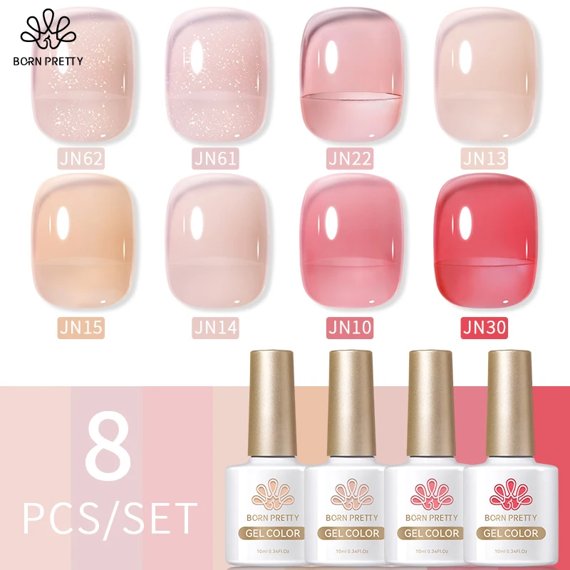 

BORN PRETTY Jelly Nude Pink Nail Gel Polish Set 10ml Translucent Soak Off UV LED Gel For Semi Permanent Nail Art Manicure