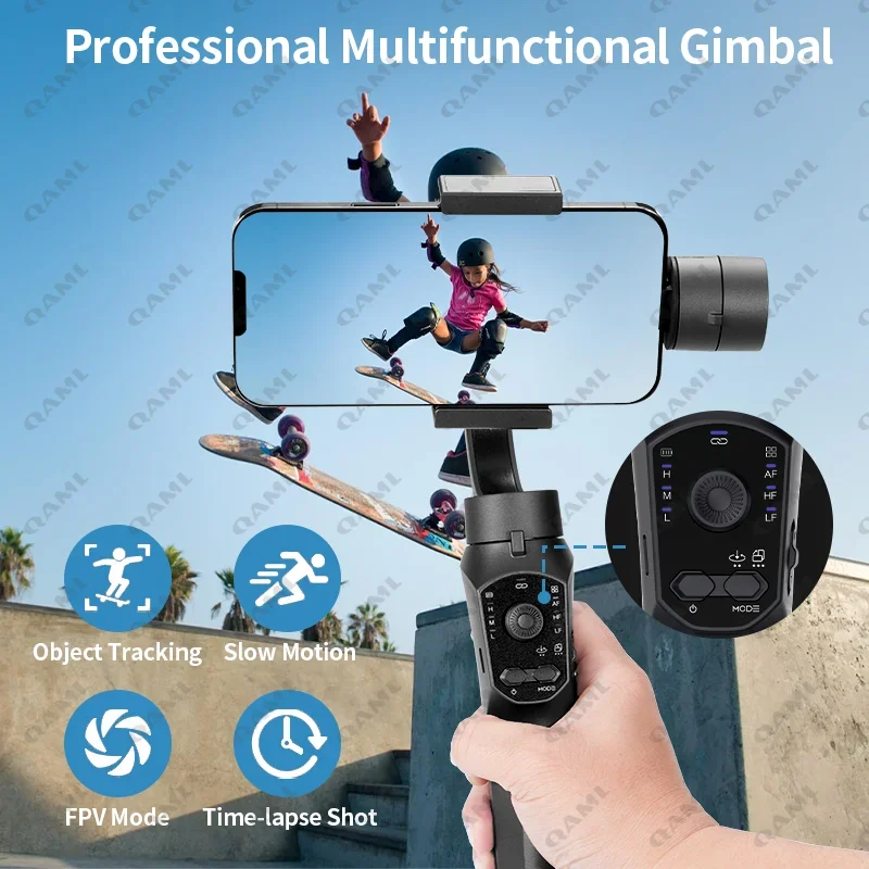 Handheld Gimbal Stabilizer QAML F10Pro 3-Axis Smartphone Stabilizer Phone Selfie Stick for Android iPhone Anti-Shake Video Shooting