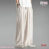 Summer Large Size Chinese Style Cotton Linen Wide Leg Pants Men's Casual Loose Comfortable Long Pants Cotton Linen Trousers