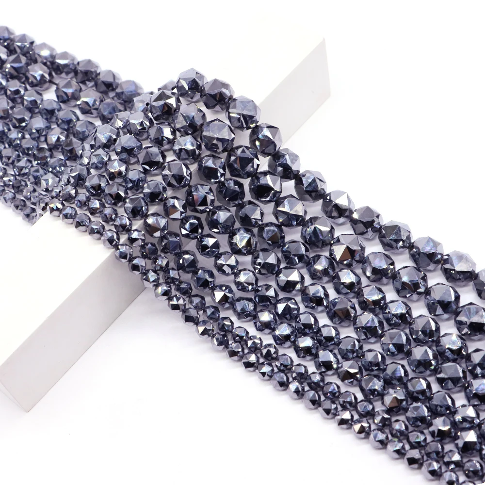 6 8 10 12 mm Natural Energy Terahertz Faceted Beads Loose Spacer Bead Jewelry Making DIY Bracelets Necklace Crafts Accessories