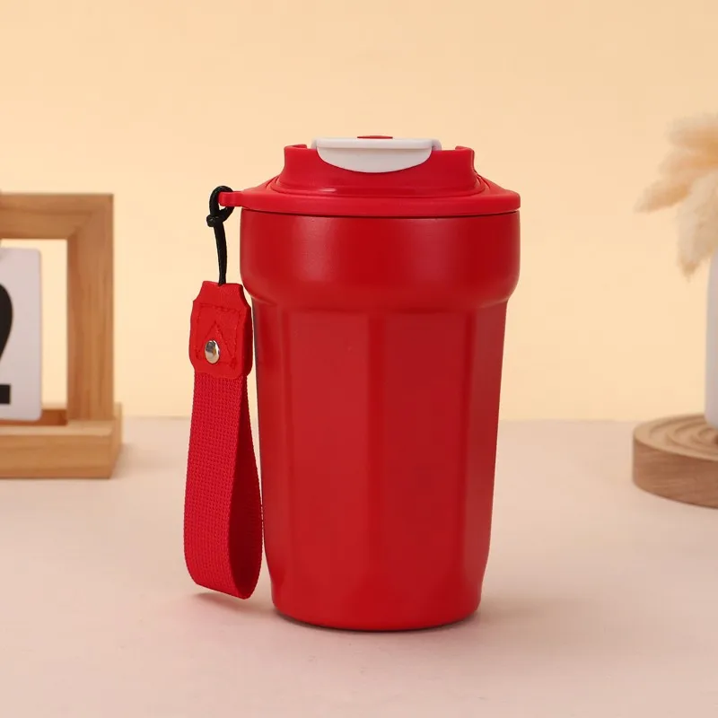진공 단열 커피컵-450ml 해바라기 노랑 316 스테인리스 스틸 디자인 뚜껑과 스트랩 포함