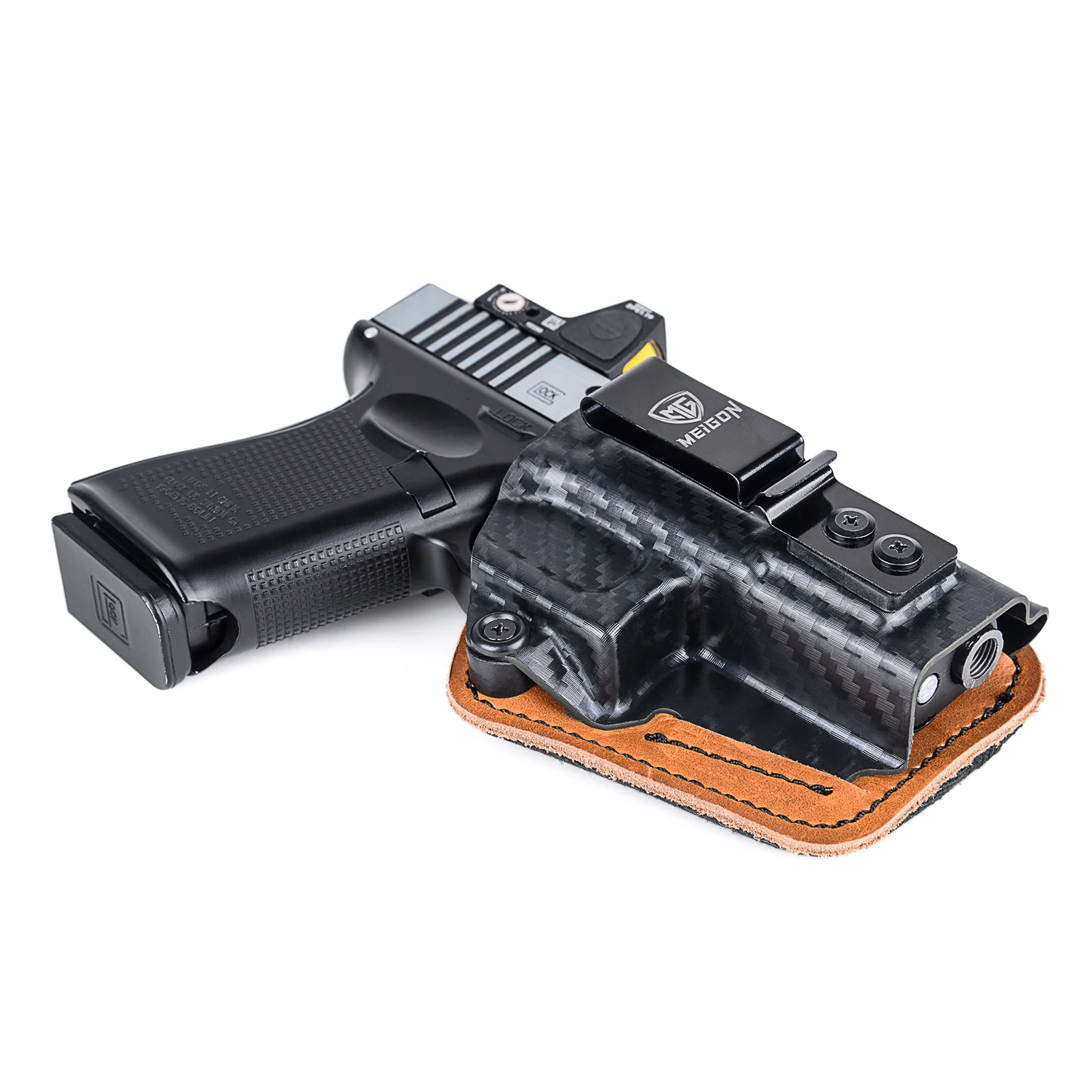 IWB Kydex-Leder- und Neopren-gepolstertes Hybrid-Holster für Glock 19 19x 23, 32 44 45 und PSA Optic Ready Inside Hidden Carry – Detail 11