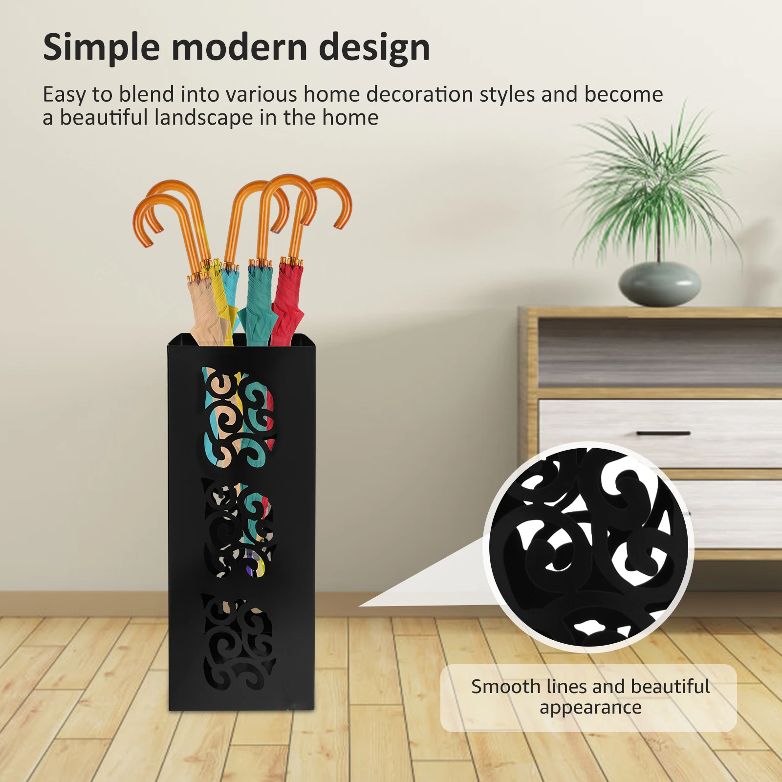 Square Umbrella Holder Large Capacity Umbrella Rack Modern Walking Stick Holder Multifunctional Metal Stand