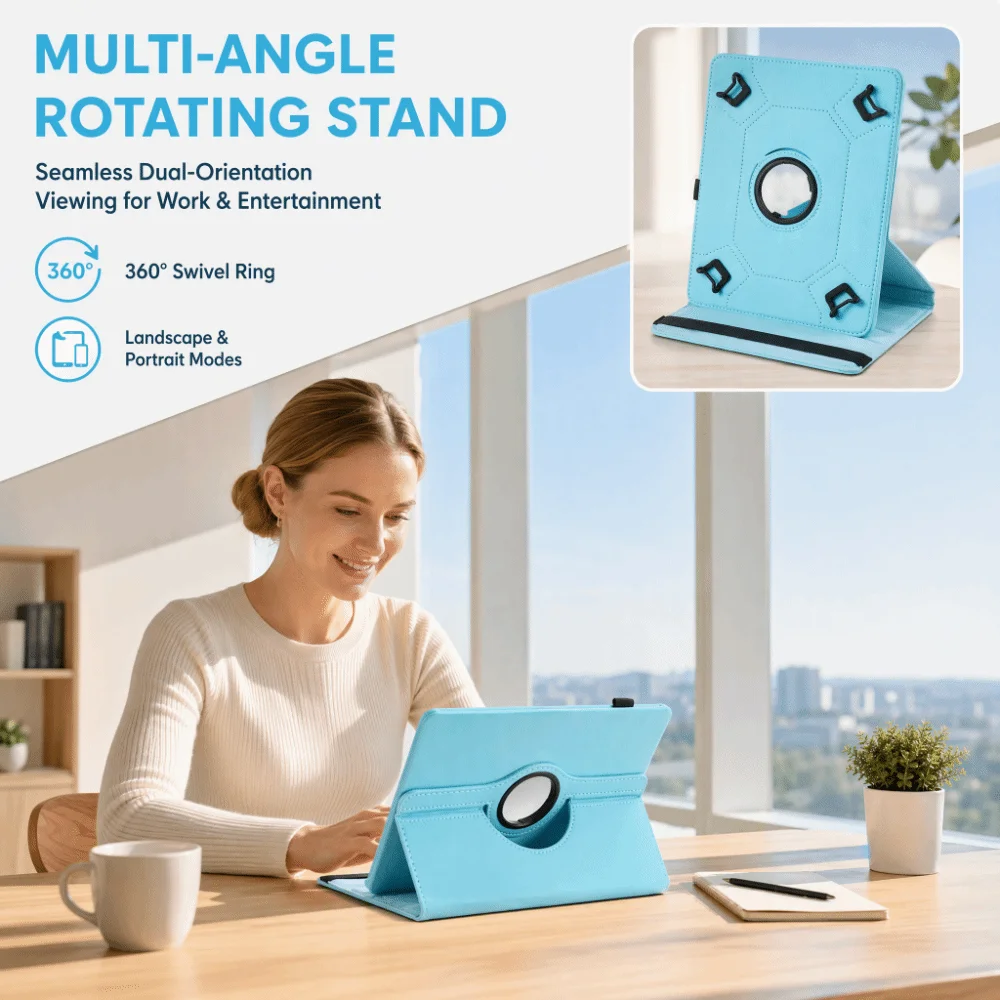 Universal 9-10 Inch Rotatable Tablet Stand Cover - Multi-Angle Viewing, Anti-Scratch PU Leather