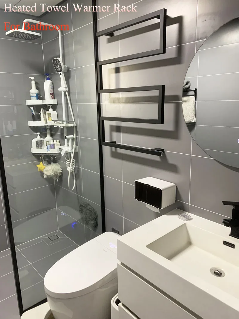 

2024 Best Selling Fashion Black Towel Warmer Electric Wall 110-240V Size 80x60cm 304 Stainless Steel Towel Bar For Bathroom