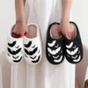 Halloween Bat Pattern Embroidery stuffed Home Thick-soled Cozy Furry Cotton Slippers Personality Warm Non-slip Indoor Slippers Men Women Can Wear Holiday Gift 1