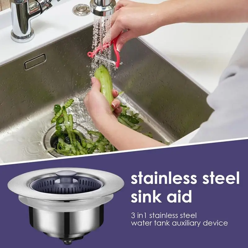 3 In 1 Kitchen Sink Drain Strainer Filter Stainless Steel Mesh Sink Stopper Filter Bathroom Sink Hole Filter Trap Waste Screen