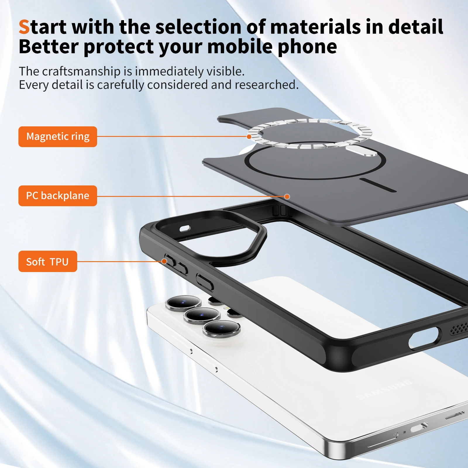 Skin-Friendly Magnetic Phone Case with TPU Frame and Shockproof Wireless Charging Cover