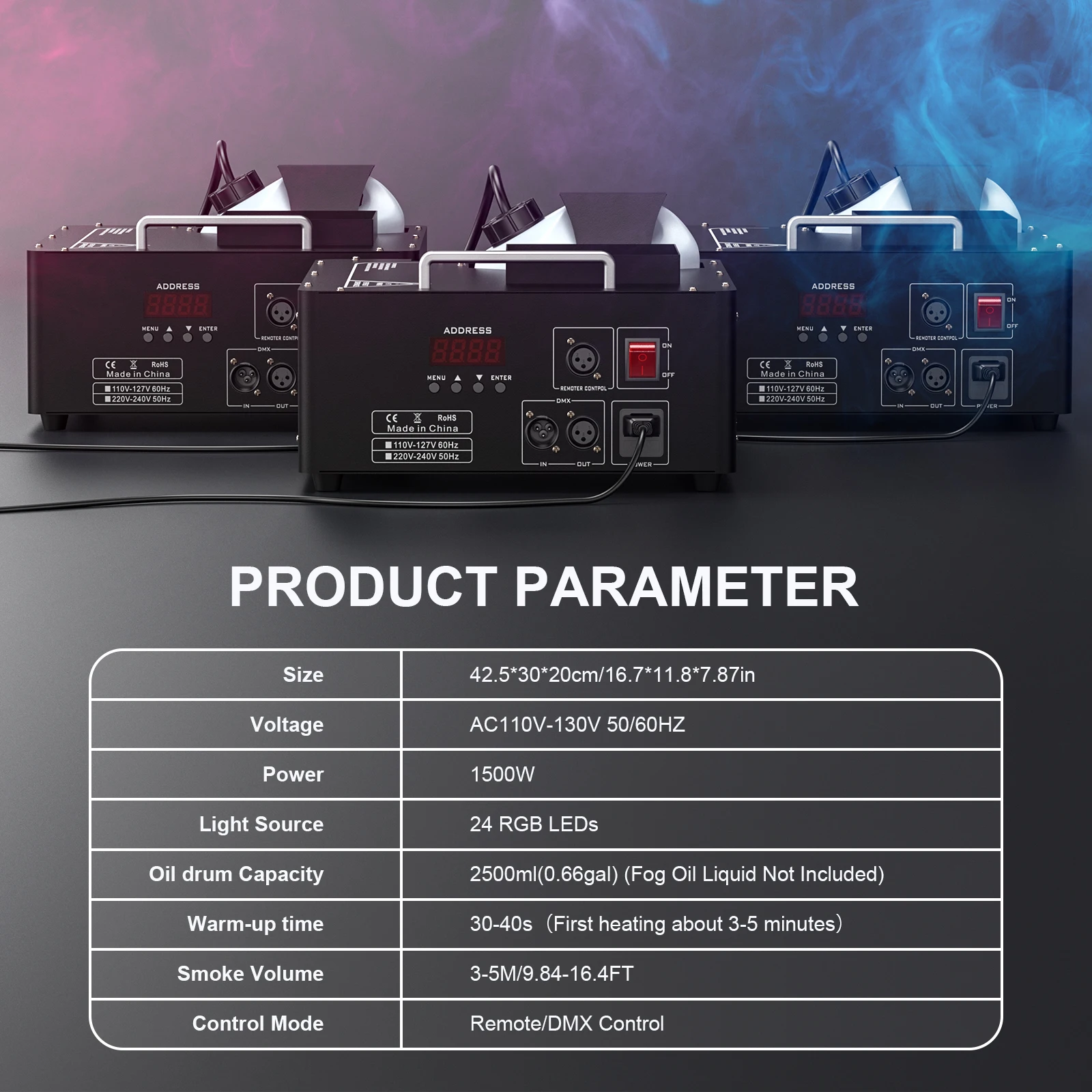 U'King 1500w Fog Machine RGB 3IN1 24LED Vertical Smoke Machine Stage Lighting  Spray Fogger For Halloween Wedding Disco Party 6