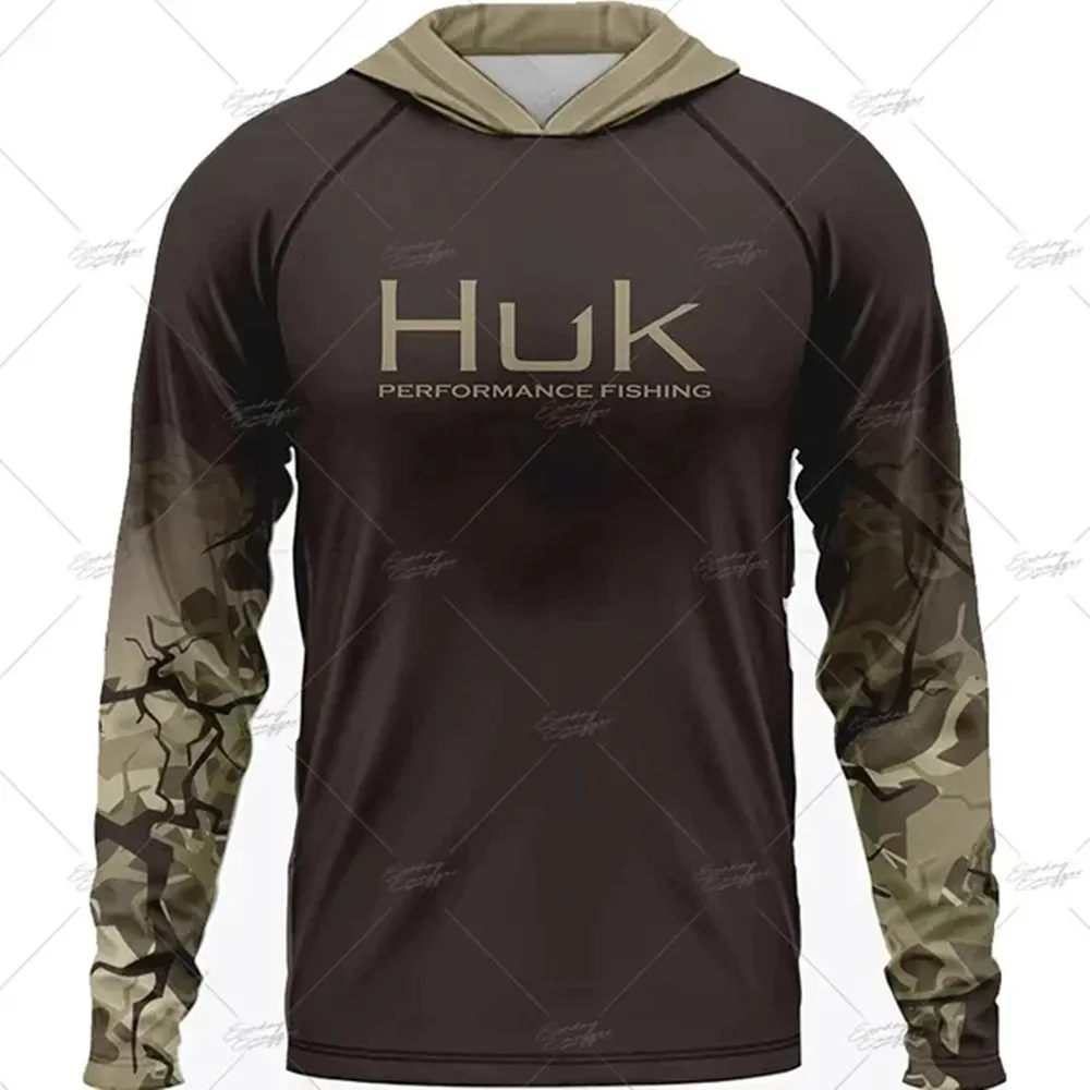 

HUK Hooded Fishing Shirts Upf 50 Long Sleeve T Shirt Sun Protection Fishing Clothing Breathable Fishing Hoodies Camisa De Pesca