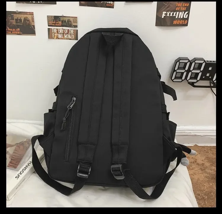 Preppy Style Black Backpack Unisex Women Men Backpack Nylon Waterproof Multi-Pocket Design Mochilas Teenagers Shoulder Bag
