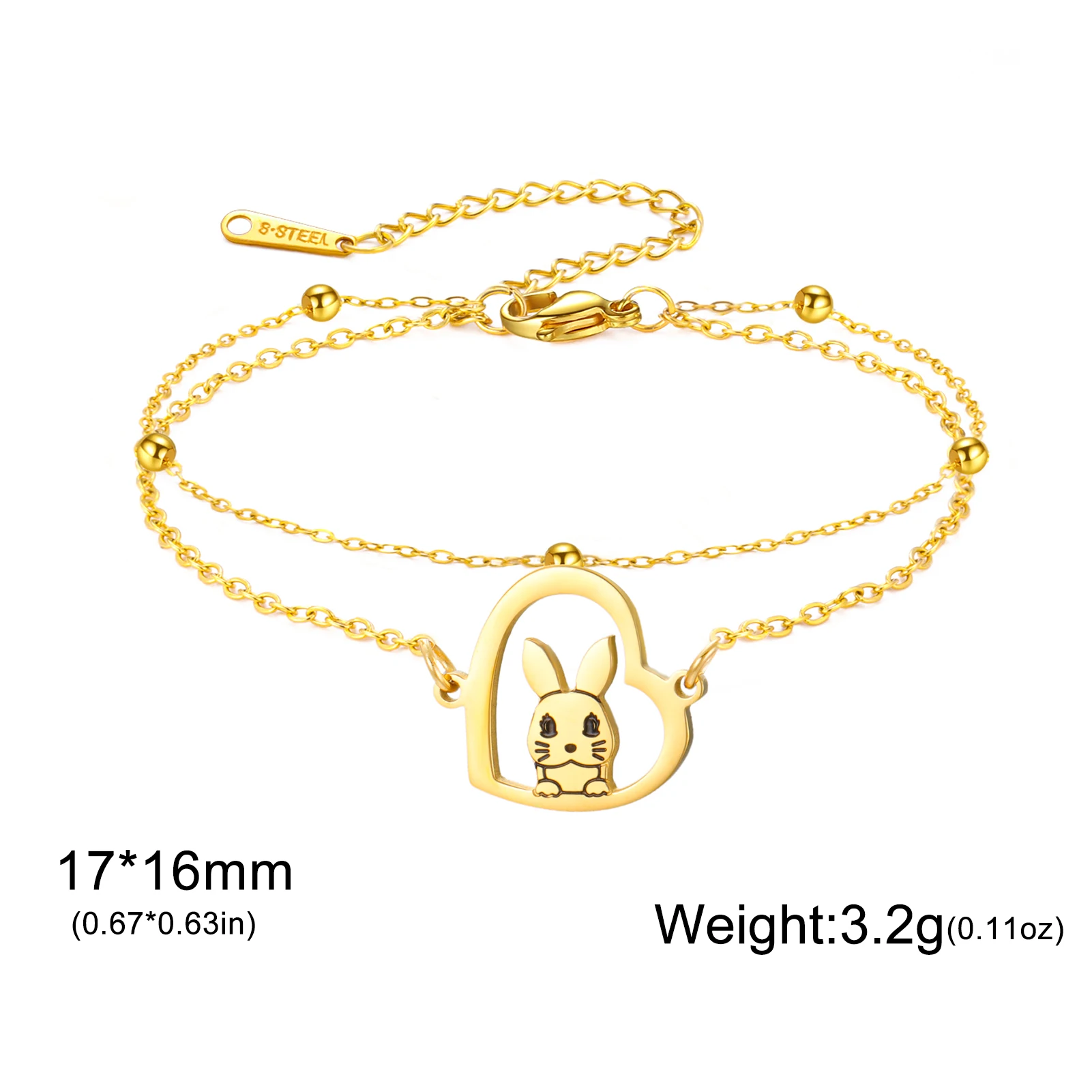 Kkjoy Edelstahl Gold Farbe Hase Anhänger Nette Armbänder für Frauen Männer Party Schmuck Geschenk Großhandel – Detail 6