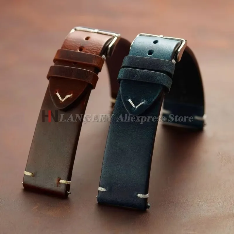 Vintage-Inspired Oil Wax Leather Quick Release Watch Strap – Premium Business Wristband