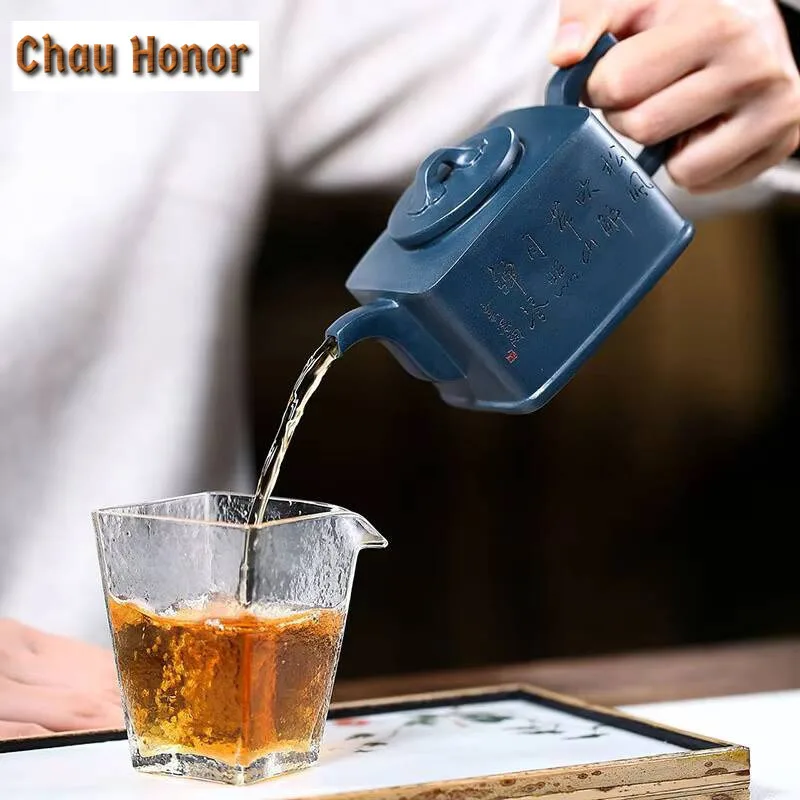 330ml Yixing Raw Ore Azure Clay Handmade Household Purple Clay Health Preserving Teapot Kung Fu Tea Set Tea Ceremony Drinkware