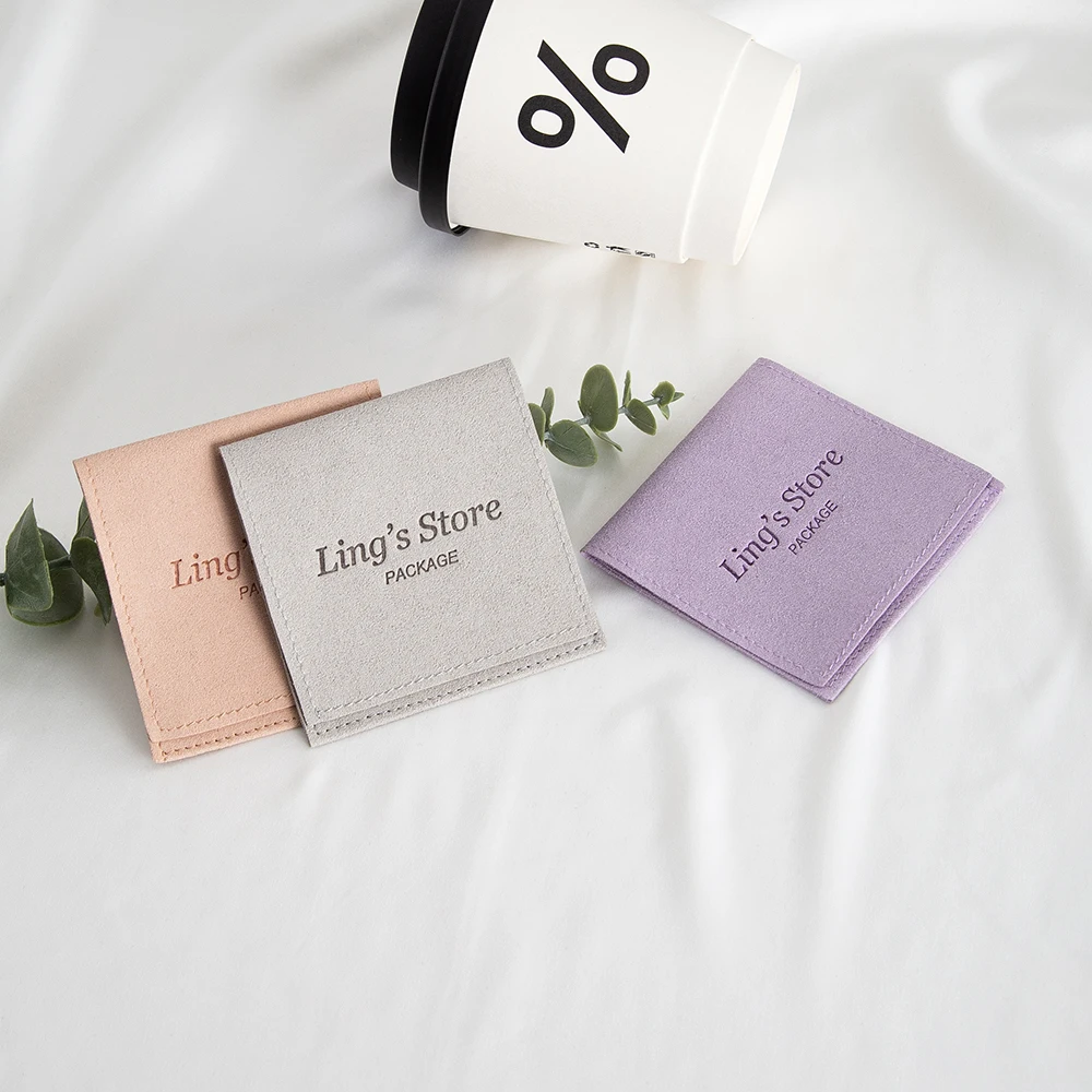 100 Stück Mikrofaser-Schmuckbeutel mit individuellem Logo, 6x6cm 8x6cm 8x8cm 9x9cm, Geschenktasche aus Samt und Wildleder, Organizer für Ringe und Ohrringe, Hochzeitsgeschenke – Detail 14